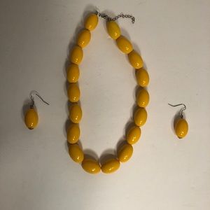 Chunky Yellow Acrylic Bead Necklace Earring